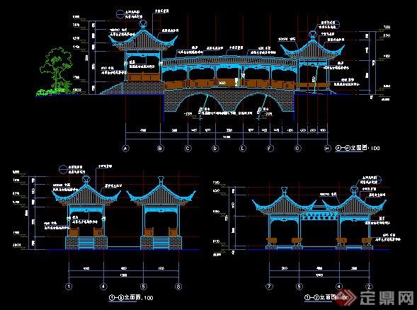 古建亭子桥连廊设计方案图（含效果图）(2)