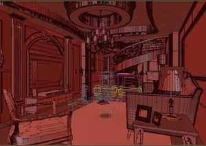 某欧式多层住宅空间室内客厅与餐厅家装设计3DMAX模型