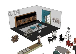 多款室内家具桌椅、床、灯具装饰品等设计SU(草图大师)模型