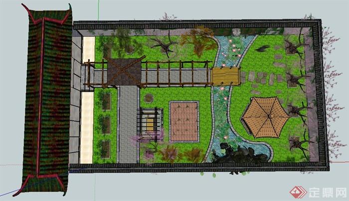 中式风格庭院景观设计su模型(1)