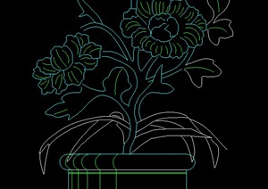 一株盆花植物CAD立面图