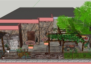 中式风格屋顶花园景观SU(草图大师)模型