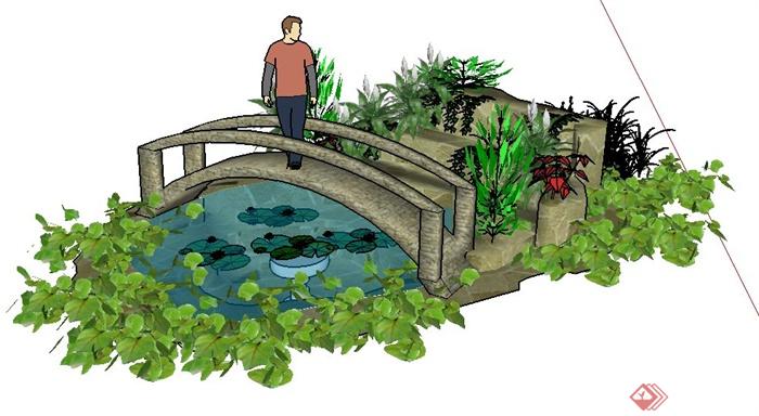 园林景观园桥水景su模型(2)