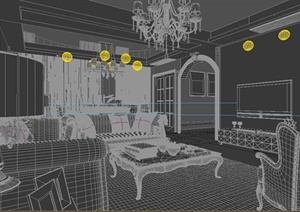 某美式住宅空间是客厅与餐厅家装设计3DMAX模型