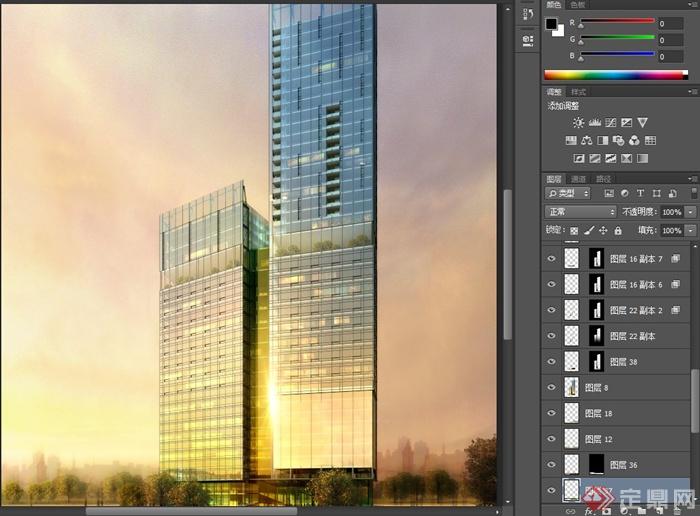 某现代美式高层办公建筑设计3DMAX模型与PSD效果图(2)