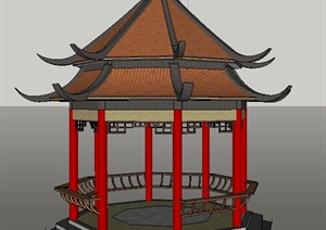 中式风格重檐八角凉亭SU(草图大师)模型