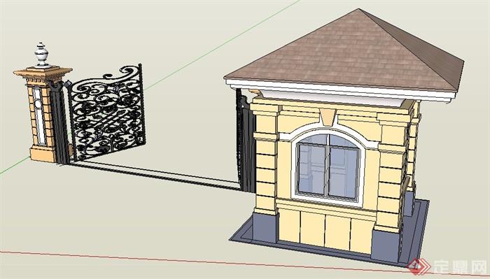 新古典大門及門衛室su模型