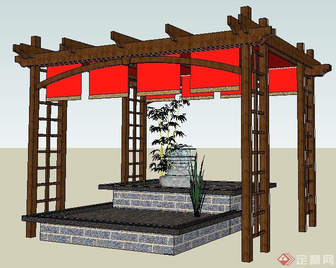 中式风格凉亭、水景su模型(1)