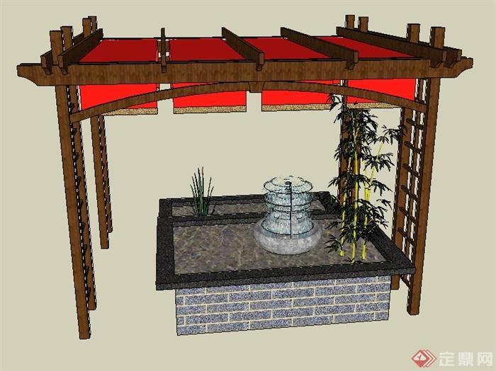 中式风格凉亭、水景su模型(3)