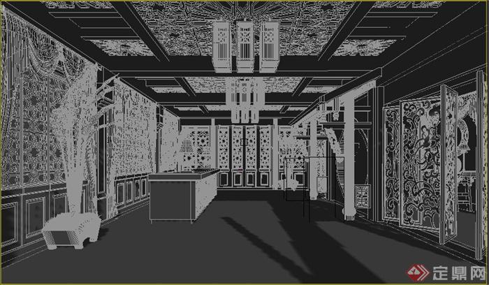 某中式风格酒店大厅室内设计3dmax模型(1)
