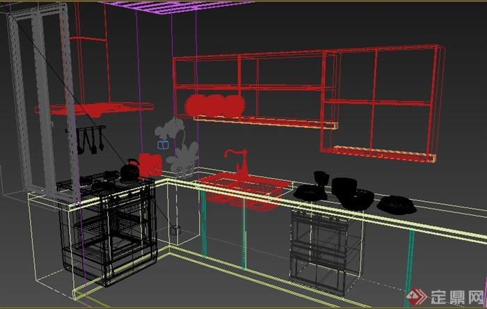 现代简约厨房室内设计3dmax模型(1)