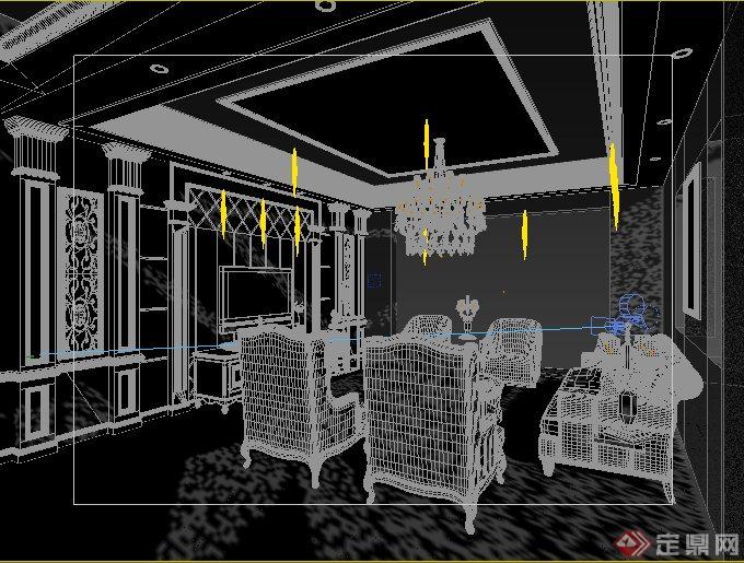 美式风格客餐厅室内设计3dmax模型(1)