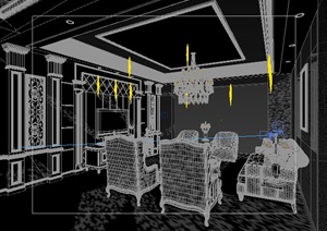 美式风格客餐厅室内设计3dmax模型