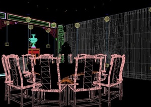 某现代中式餐厅室内大包间装修设计3DMAX模型