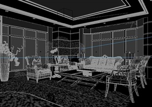 某复式住宅美式客厅室内设计3dmax模型