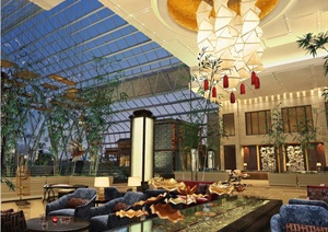 某现代中式大唐宴会厅室内装修设计CAD施工图与JPG效果图