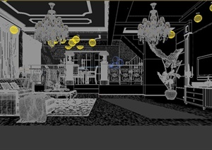 某欧式风格两层住宅空间室内客厅与餐厅装修设计3DMAX模型