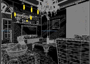 欧式住宅客厅与餐厅室内装饰3dmax模型