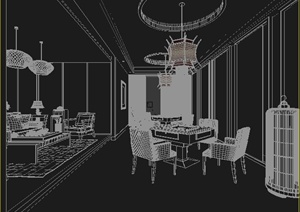 中式风格棋牌室室内装饰3dmax模型