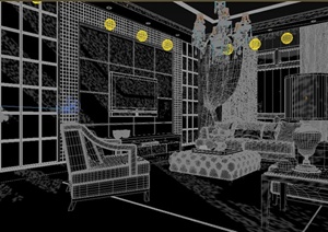 某现代中式风格住宅空间室内客厅与餐厅装修设计3DMAX模型