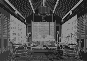 某现代中式风格卧室与客厅中式设计3DMAX模型