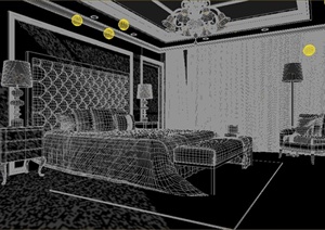 某现代中式简约风格卧室装修设计方案3DMAX模型