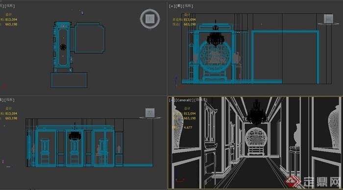 某现代中式酒店过道走廊设计3DMAX模型(3)