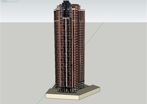 某新古典三棱形高层住宅建筑设计SU(草图大师)模型