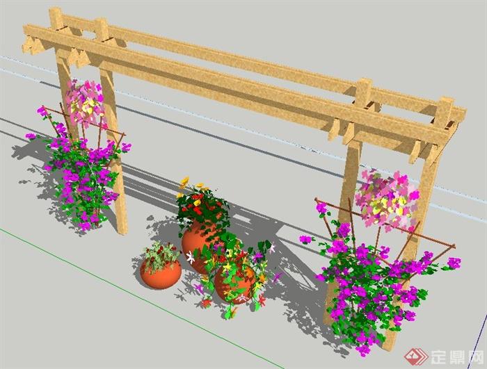 现代景观花架花钵组合su模型(2)