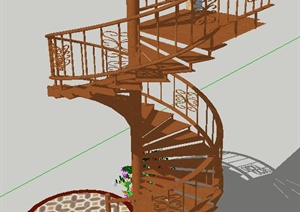 户外现代木制旋转楼梯SU(草图大师)模型