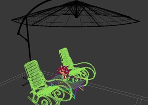 园林景观遮阳伞、躺椅组合3dmax模型