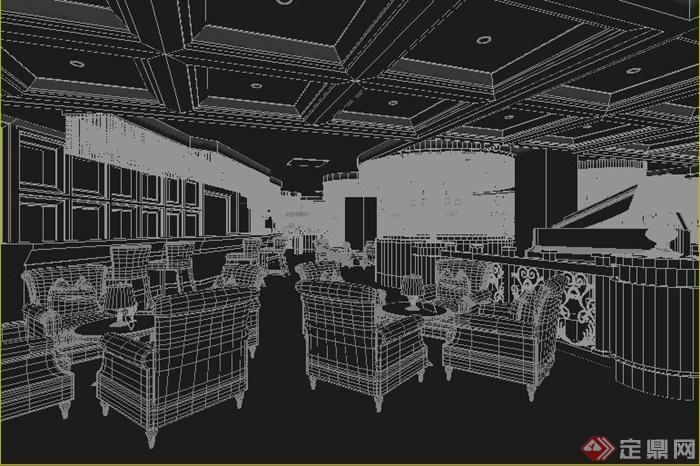 某酒店餐厅室内装饰设计3dmax模型(1)