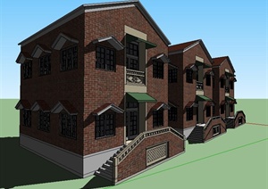 三栋二层住宅建筑设计SU(草图大师)模型