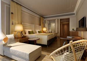 现代简约酒店客房室内装饰3dmax模型