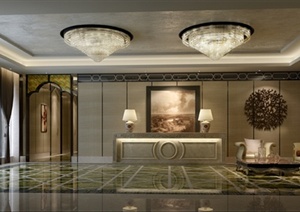 中式风格酒店前厅及过道室内设计3dmax模型