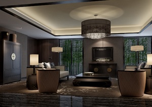 新中式风格客厅室内装饰3dmax模型