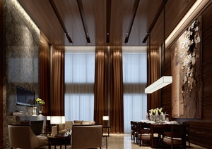 现代中式风格客厅、餐厅装饰设计3dmax模型