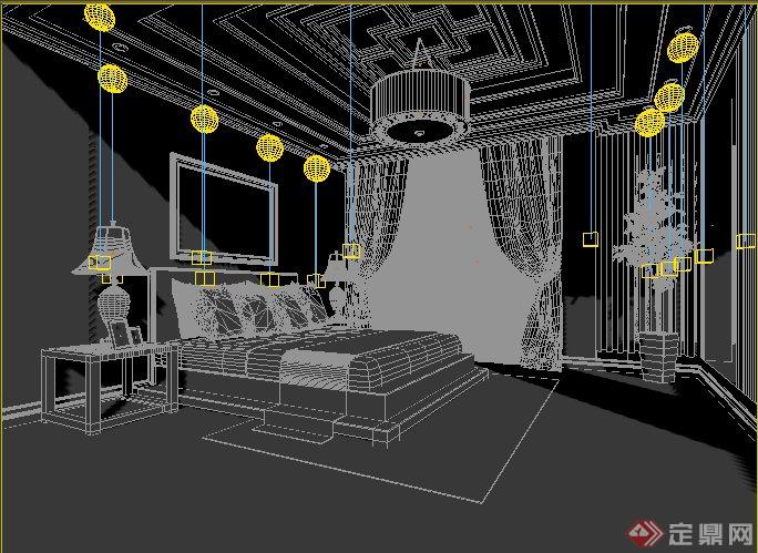 东南亚风格卧室室内装修设计3dmax模型(1)