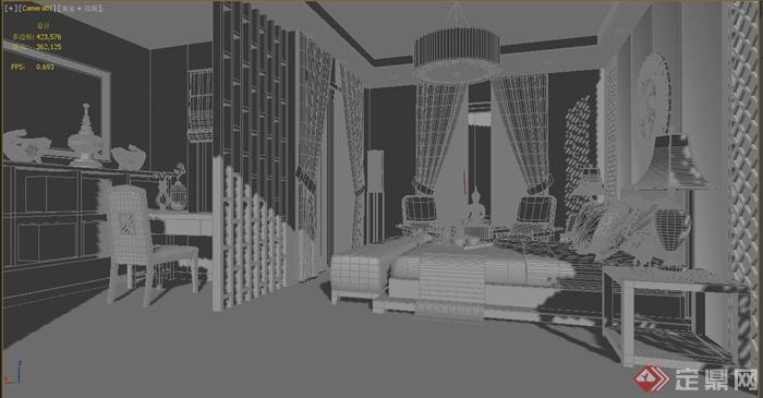 某东南亚风格客厅与门厅建筑设计3DMAX模型(1)