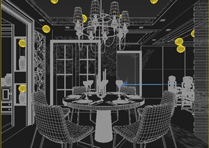 中式风格住宅餐厅室内装饰3dmax模型