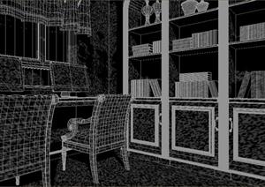 某现代中式住宅空间室内书房设计3DMAX模型