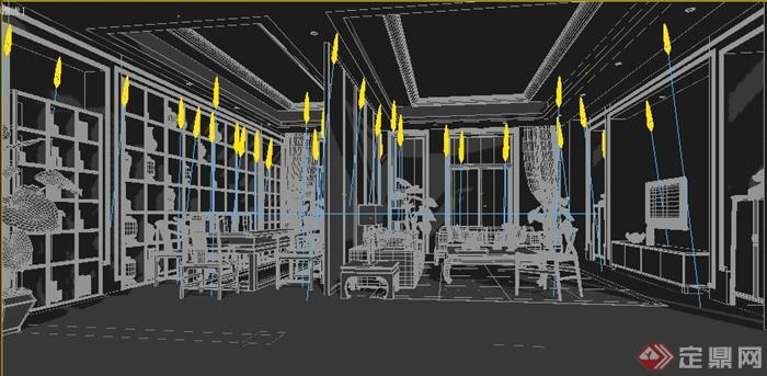 中式风格客餐厅室内装饰3dmax模型(1)