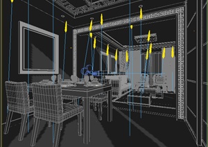 中式风格客厅、餐厅室内装饰3dmax模型