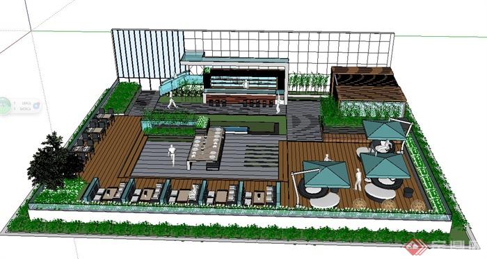 某现代屋顶花园餐厅设计SU模型(1)