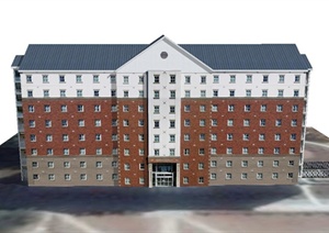 某美式八层小区住宅建筑设计SU(草图大师)模型