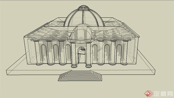 某欧式一层寺庙建筑设计SU模型(1)