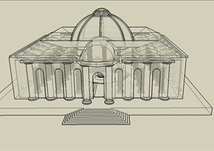 某欧式一层寺庙建筑设计SU(草图大师)模型