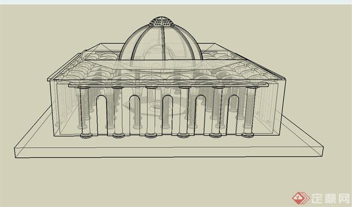 某欧式一层寺庙建筑设计SU模型(2)