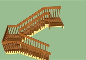 某现代室内木质拐角楼梯设计SU(草图大师)模型