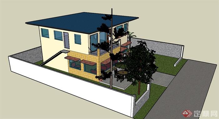 某现代两层咖啡馆建筑设计SU模型(3)